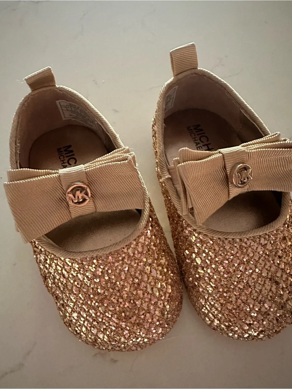 Michael Kors Toddler Rose Gold Glitter Bow Mary Jane Shoes